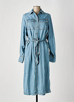 Robe mi-longue coupe fluide manches longues bleu ANGELA DAVIS femme