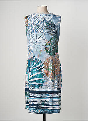 Robe mi-longue imprimé fantaisie sans manche bleu DOLCEZZA femme
