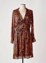 Robe mi-longue imprimé fantaisie manches longues orange LILIE ROSE femme