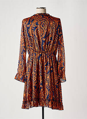 Robe mi-longue imprimé fantaisie manches longues orange LILIE ROSE femme