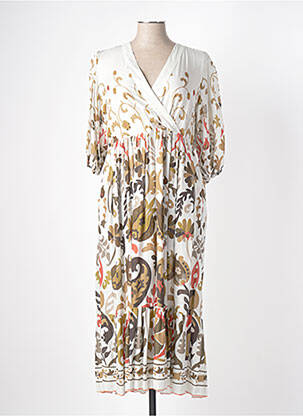Robe longue coupe évasée manches 3/4 beige MALIPARMI femme