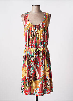 Robe mi-longue imprimé fleurs sans manche jaune C'EST BEAU LA VIE femme