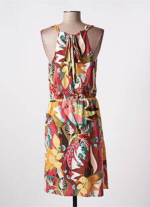 Robe mi-longue imprimé fleurs sans manche jaune C'EST BEAU LA VIE femme