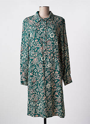 Robe mi-longue imprimé fleurs manches longues vert C'EST BEAU LA VIE femme