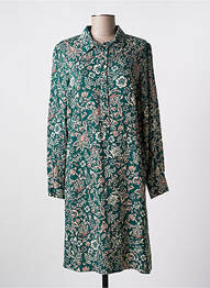 Robe mi-longue imprimé fleurs manches longues vert C'EST BEAU LA VIE femme