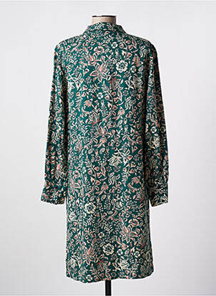 Robe mi-longue imprimé fleurs manches longues vert C'EST BEAU LA VIE femme