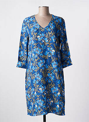 Robe mi-longue imprimé fleurs manches 3/4 bleu LE PETIT BAIGNEUR femme