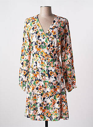 Robe mi-longue imprimé fleurs manches longues orange ANNAHPA femme