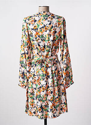 Robe mi-longue imprimé fleurs manches longues orange ANNAHPA femme