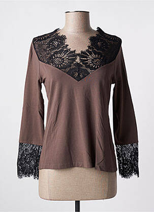 Top coupe cintrée manches longues marron MALOKA femme