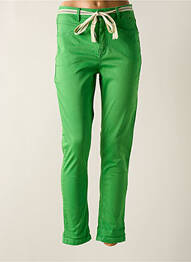 Pantalon slim tissage popeline taille haute vert GEISHA femme