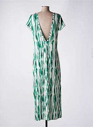 Robe longue imprimé fantaisie manches courtes vert MAJESTIC FILATURES femme