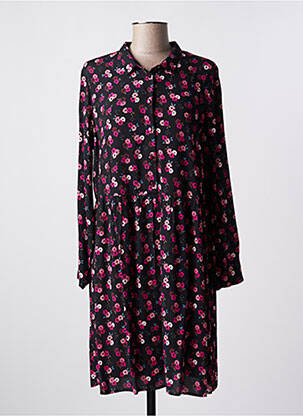 Robe mi-longue imprimé fleurs manches longues noir DES PETITS HAUTS femme