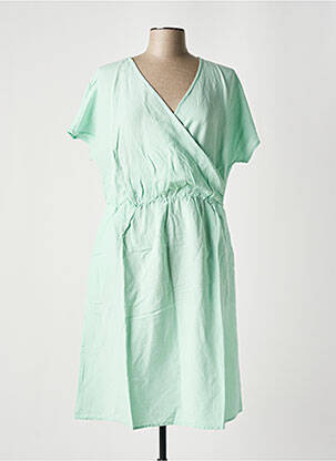 Robe mi-longue tissage crêpe manches courtes vert SHEEGO femme