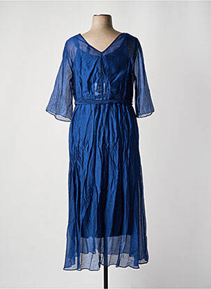 Robe longue tissage crêpe manches 3/4 bleu SHEEGO femme