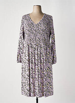 Robe mi-longue imprimé fleurs manches longues violet SHEEGO femme