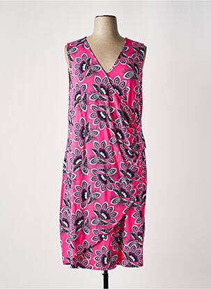 Robe mi-longue imprimé fleurs sans manche rose SHEEGO femme