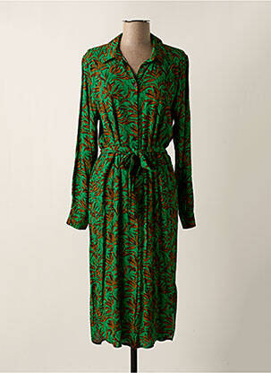 Robe mi-longue coupe fluide manches longues vert GEISHA femme