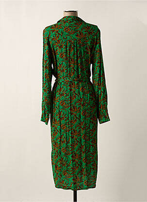 Robe mi-longue coupe fluide manches longues vert GEISHA femme