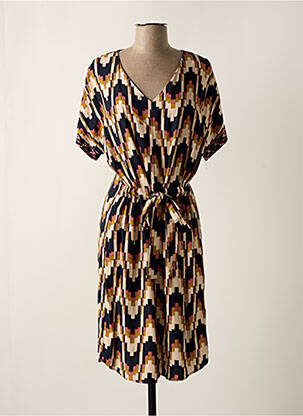 Robe mi-longue imprimé fantaisie manches courtes bleu GEISHA femme