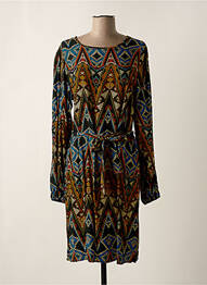 Robe mi-longue imprimé fantaisie manches longues noir GEISHA femme