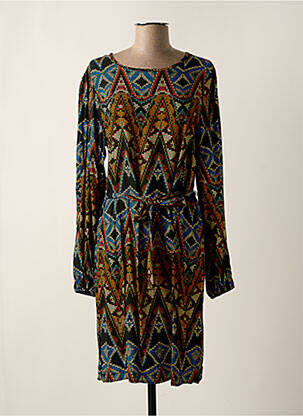 Robe mi-longue imprimé fantaisie manches longues noir GEISHA femme