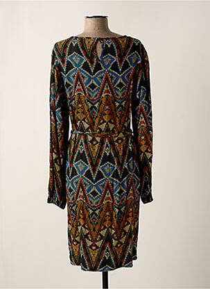 Robe mi-longue imprimé fantaisie manches longues noir GEISHA femme
