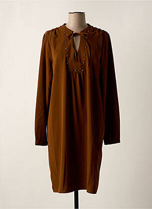 Robe mi-longue coupe fluide manches longues marron GEISHA femme