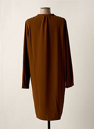 Robe mi-longue coupe fluide manches longues marron GEISHA femme