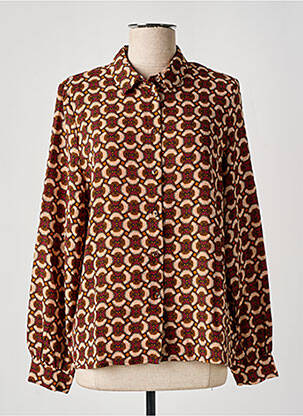 Chemisier imprimé fantaisie manches longues marron GEISHA femme