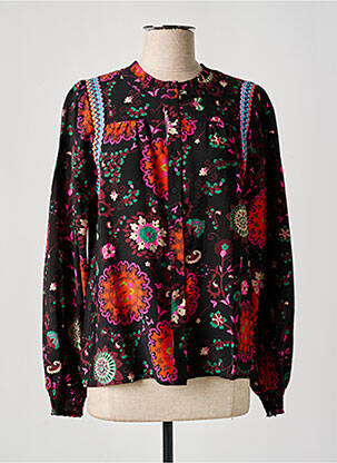 Chemisier imprimé fantaisie manches longues noir GEISHA femme