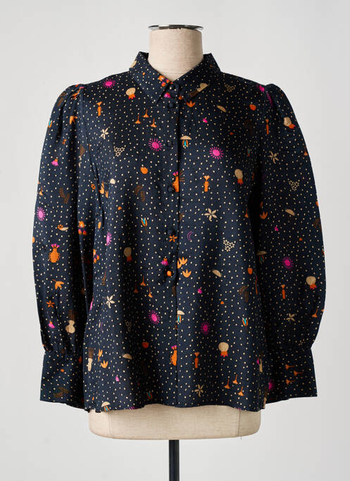 Chemisier imprimé fantaisie manches longues bleu DES PETITS HAUTS femme