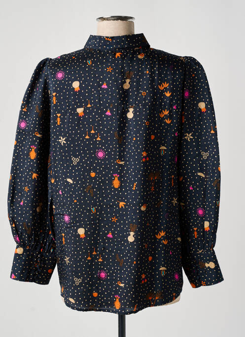 Chemisier imprimé fantaisie manches longues bleu DES PETITS HAUTS femme