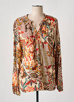 Blouse imprimé fantaisie manches longues beige GEISHA femme