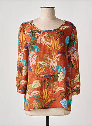 Blouse imprimé fantaisie manches longues marron GEISHA femme