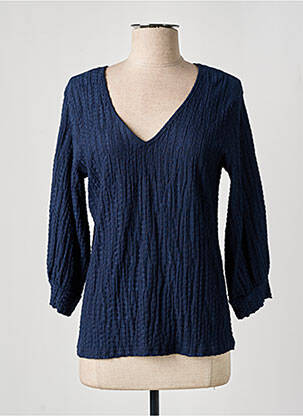 Top coupe cintrée manches longues bleu GEISHA femme