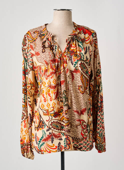 Blouse tissage popeline manches longues beige GEISHA femme