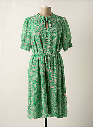 Robe mi-longue manches courtes manches courtes vert GEISHA femme