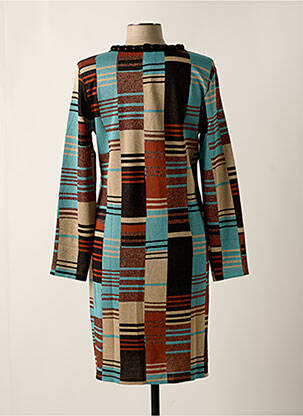 Robe mi-longue imprimé fantaisie manches longues bleu LO! LES FILLES femme