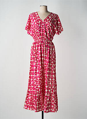 Robe longue manches courtes manches courtes rose ICHI femme
