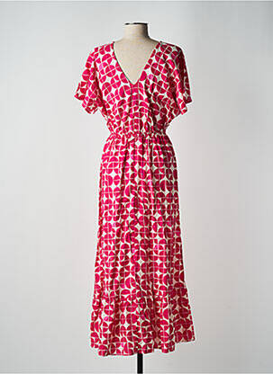 Robe longue manches courtes manches courtes rose ICHI femme