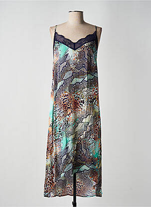 Robe mi-longue col v fines bretelles bleu FREEMAN T.PORTER femme