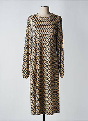 Robe mi-longue imprimé fantaisie manches longues beige GEISHA femme