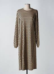 Robe mi-longue imprimé fantaisie manches longues beige GEISHA femme