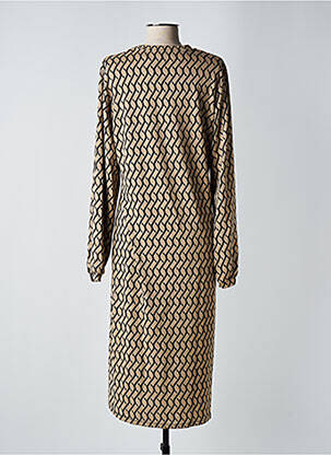 Robe mi-longue imprimé fantaisie manches longues beige GEISHA femme