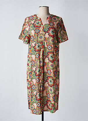 Robe mi-longue imprimé fleurs manches courtes orange GEISH£ femme