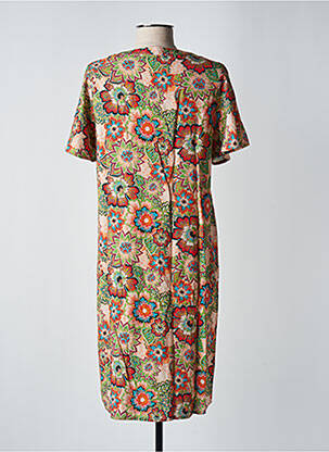 Robe mi-longue imprimé fleurs manches courtes orange GEISH£ femme