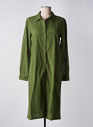 Robe mi-longue manches longues manches longues vert ICHI femme