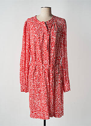 Robe mi-longue coupe fluide manches longues rouge ICHI femme