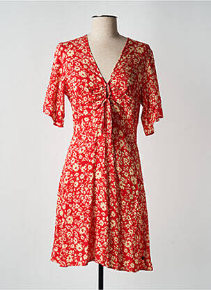 Robe mi-longue imprimé fleurs manches courtes rouge FREEMAN T.PORTER femme